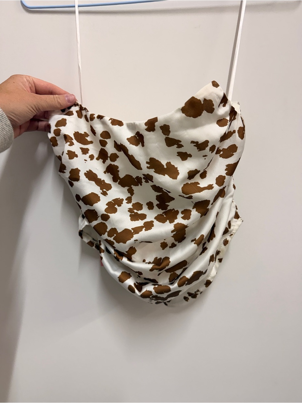 Miss Lola White and Brown Cow Print Satin Cami Top